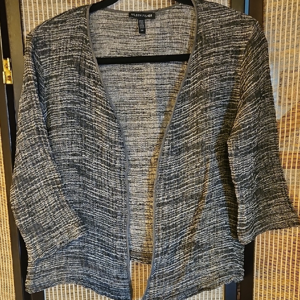 Eileen Fisher Women's Black and White Open-Front Blazer